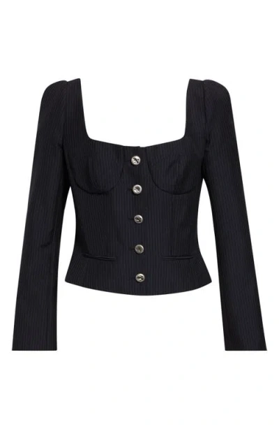Alexander Mcqueen Mcqueen Pinstripe Corset Wool & Mohair Fitted Jacket In Blue