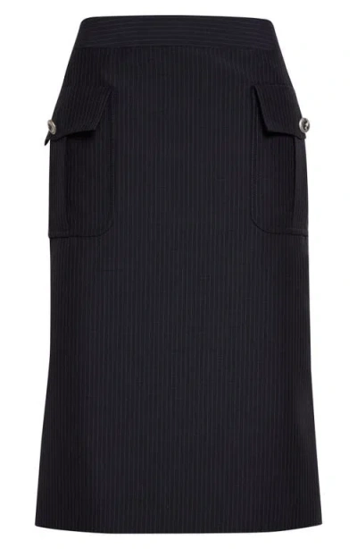 Alexander Mcqueen Mcqueen Pinstripe Wool & Mohair Cargo Pencil Skirt In Black