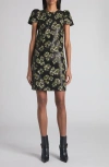 Alexander Mcqueen Mcqueen Puff Sleeve Sunflower Jacquard Shift Dress In Black