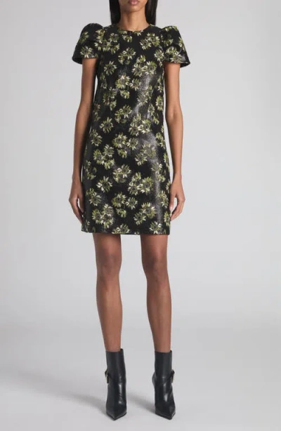 Alexander Mcqueen Mcqueen Puff Sleeve Sunflower Jacquard Shift Dress In Black