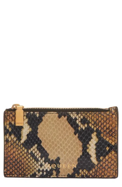 Alexander Mcqueen Mcqueen Python Print Calfskin Leather Zip Card Holder In Multi