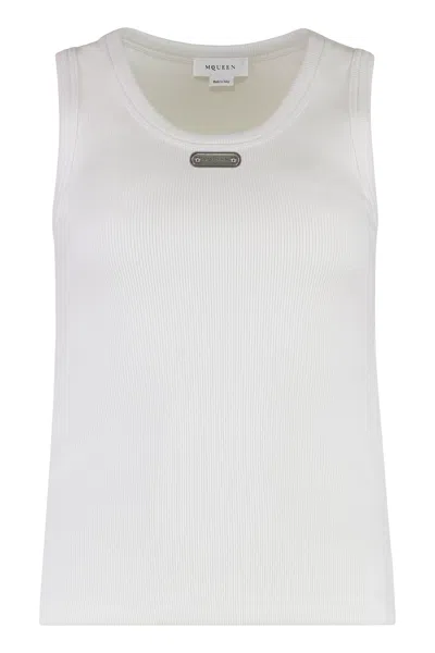 Alexander Mcqueen Mcqueen Ribbed Cotton Tank Top In White