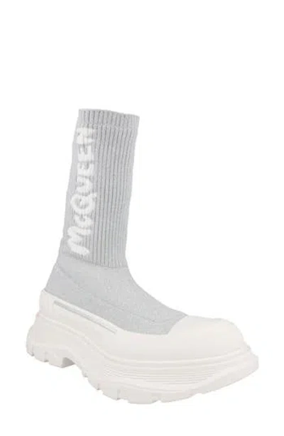 Alexander Mcqueen Mcqueen Ribbed Tread Sock Bootie In Blue