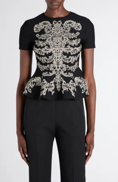 Alexander Mcqueen Mcqueen Ribcage Jacquard Peplum Top In Black