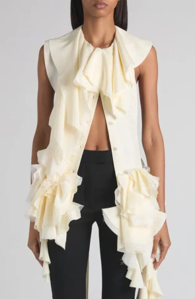 Alexander Mcqueen Mcqueen Ruffle Silk Halter Top In Neutral