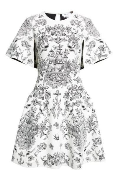 Alexander Mcqueen Mcqueen Sailor Tattoo Jacquard Cape Sleeve Fit & Flare Sweater Dress In Multi