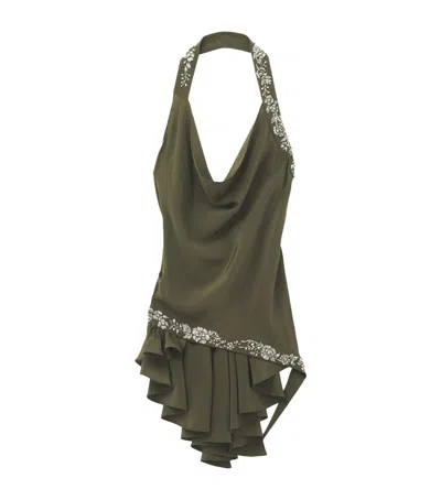 Alexander Mcqueen Mcqueen Silk Cowl-neck Halterneck Top In Green
