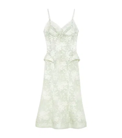 Alexander Mcqueen Mcqueen Silk Lace Floral Midi Dress In Green