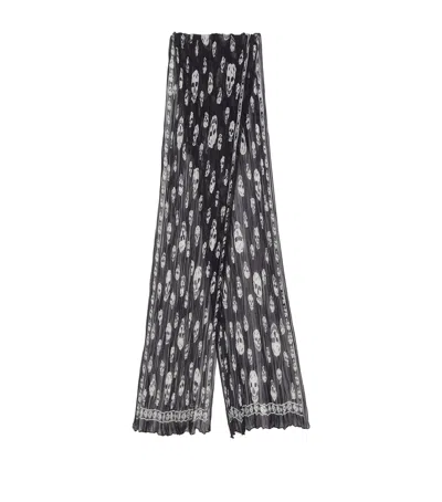 Alexander Mcqueen Mcqueen Silk Pleated Skull Scarf In Black