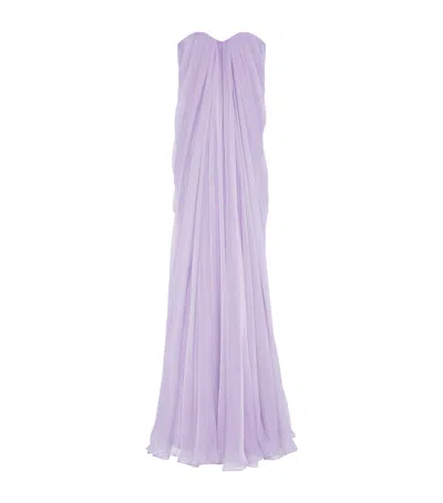 Alexander Mcqueen Mcqueen Silk Pleated Strapless Gown In Purple