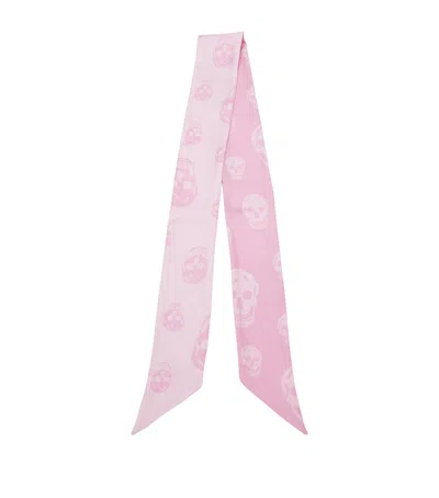Alexander Mcqueen Mcqueen Silk Skull Skinny Scarf In Pink