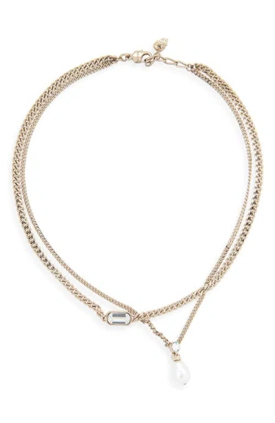 Alexander Mcqueen Mcqueen Skull & Crystal Layered Chain Necklace In Gold