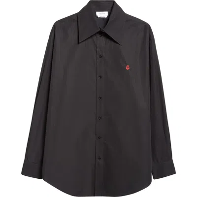 Alexander Mcqueen Skull Embroidered Cotton Poplin Button-up Shirt In Black