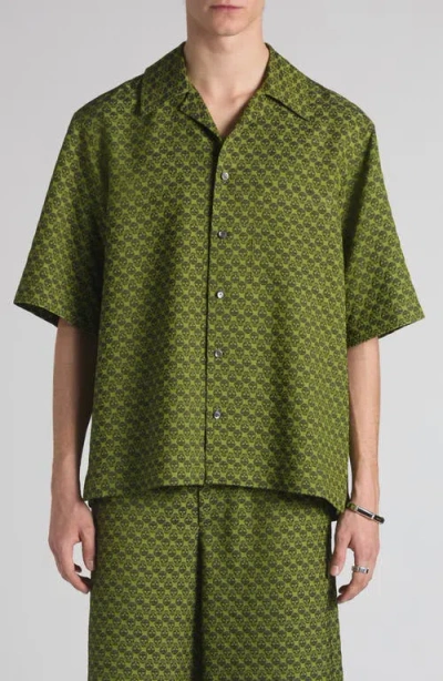 Alexander Mcqueen Mcqueen Skull Jacquard Satin Camp Shirt In Green