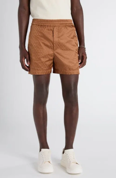 Alexander Mcqueen Mcqueen Skull Jacquard Satin Shorts In Brown