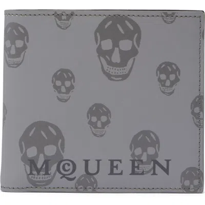 Alexander Mcqueen Mcqueen Skull Leather Bifold Wallet In Gray