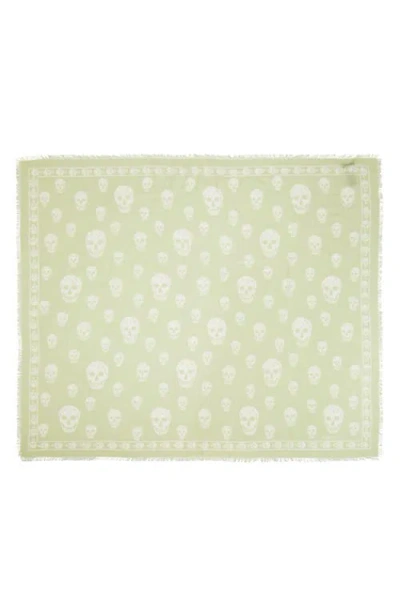 Alexander Mcqueen Mcqueen Skull Print Wool Fringe Scarf