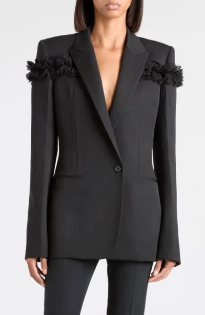 ALEXANDER MCQUEEN MCQUEEN SLASHED RUFFLE WOOL BLAZER