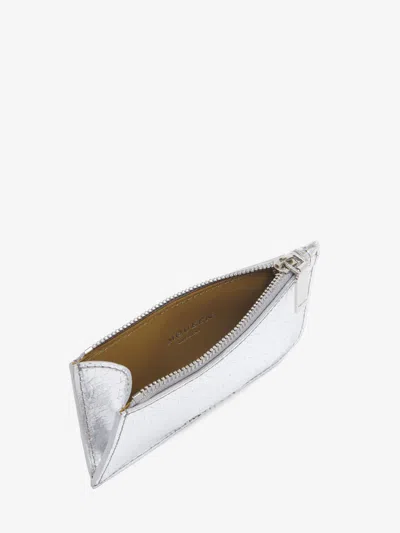 Alexander Mcqueen Mcqueen Sling Zip Card Holder In Silver