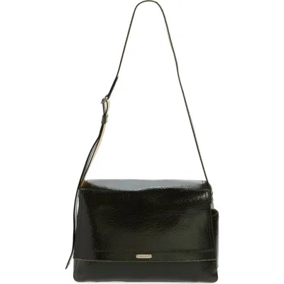 Alexander Mcqueen Mcqueen Slouch Crackled Leather Messenger Bag In Black/caramel/silver