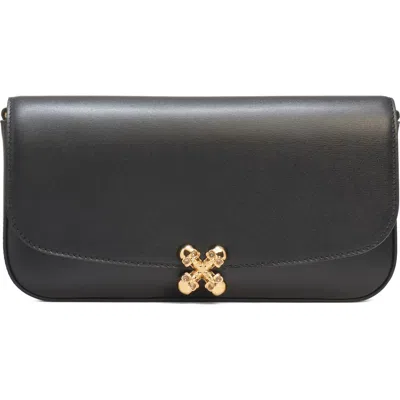 Alexander Mcqueen Black Leather Skull Flower Small Shoulder Bag In Animal Print