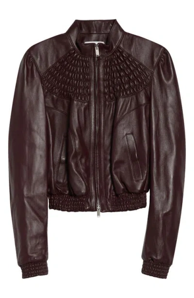 Alexander Mcqueen Mcqueen Smocked Lambskin Leather Bomber Jacket In Brown