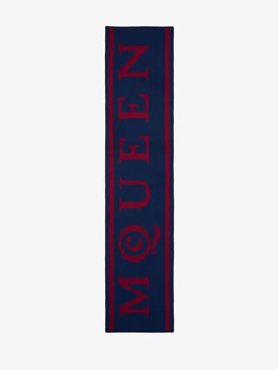 Alexander Mcqueen Mcqueen Stripe Scarf In Navy/bordeaux