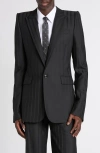 Alexander Mcqueen Mcqueen Stripe Stacked Shoulder Peak Lapel Blazer In Black