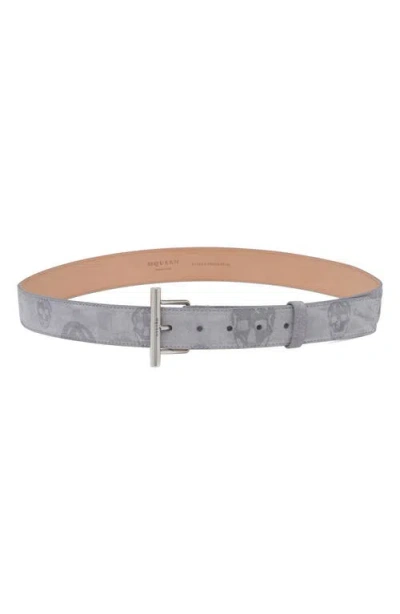Alexander Mcqueen Mcqueen T-bar Skull Print Suede Belt In Gray