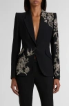 Alexander Mcqueen Mcqueen Tattoo Embroidery Peak Shoulder Crepe Blazer In Black