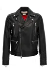 Alexander Mcqueen Grained Lamb Leather Biker Jacket In Black