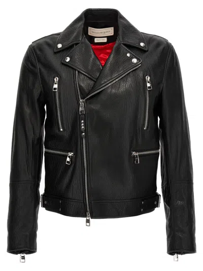 Alexander Mcqueen Mcqueen Textured Leather Jacket With Zip Closure In Black