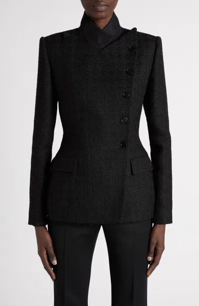 Alexander Mcqueen Mcqueen Textured Wool Blend Asymmetric Button Jacket In Black