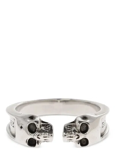 Alexander Mcqueen Silver Tone Skull Detail Ring In Metallic
