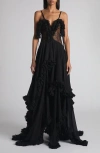 Alexander Mcqueen Mcqueen Tiered Ruffle Silk Georgette Gown In Black
