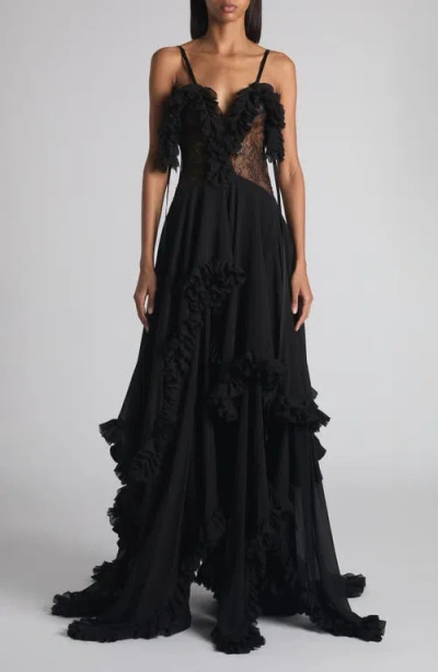 Alexander Mcqueen Mcqueen Tiered Ruffle Silk Georgette Gown In Black