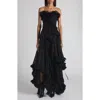 Alexander Mcqueen Mcqueen Tiered Ruffle Strapless Silk Georgette Gown In Black