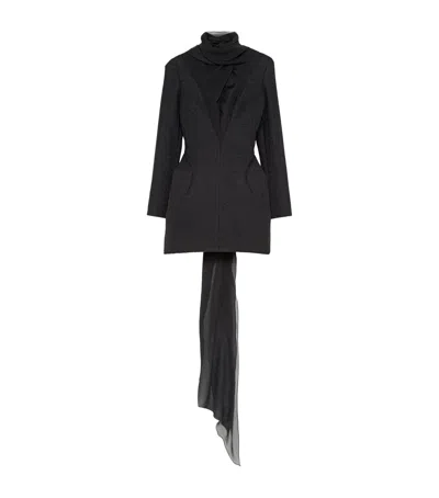 Alexander Mcqueen Mcqueen Tweed Tie-neck Mini Dress In Black
