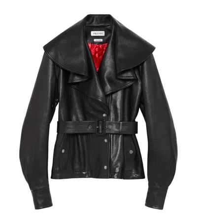 Alexander Mcqueen Mcqueen Waterfall-collar Leather Jacket In Black