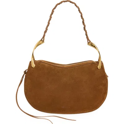 Alexander Mcqueen Wishbone Leather-trimmed Suede Shoulder Bag In Brown