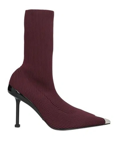 Alexander Mcqueen Mcqueen Woman Ankle Boots Burgundy Size 8 Textile Fibers In Purple