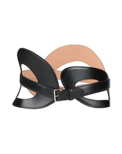 Alexander Mcqueen Mcqueen Woman Belt Black Size 32 Leather In Metallic