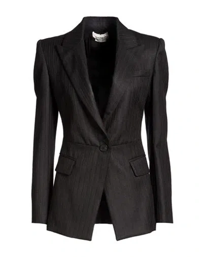 Alexander Mcqueen Mcqueen Woman Blazer Charcoal Size 10 Wool In Black