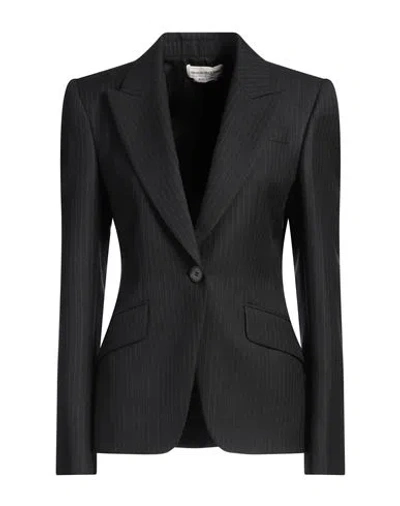 Alexander Mcqueen Mcqueen Woman Blazer Lead Size 4 Wool In Black