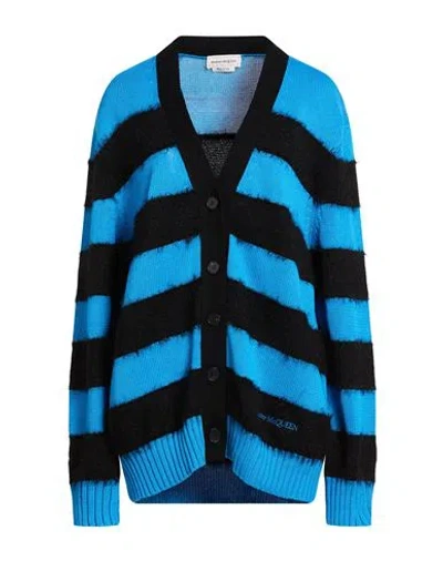 Alexander Mcqueen Mcqueen Woman Cardigan Azure Size L Cotton, Mohair Wool, Polyamide, Viscose, Polyester In Blue