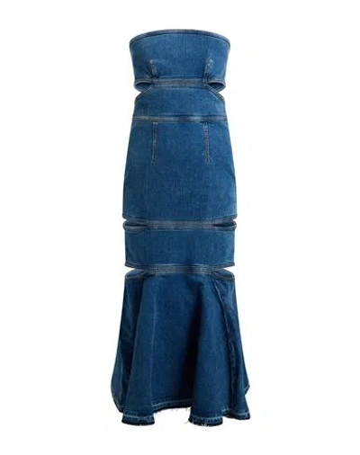 Alexander Mcqueen Mcqueen Woman Midi Dress Blue Size 6 Cotton, Elastane