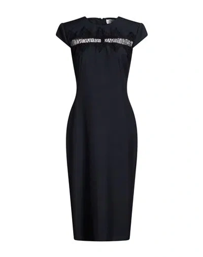 Alexander Mcqueen Mcqueen Woman Midi Dress Navy Size 8 Wool, Mohair Wool, Viscose, Polyamide In Black