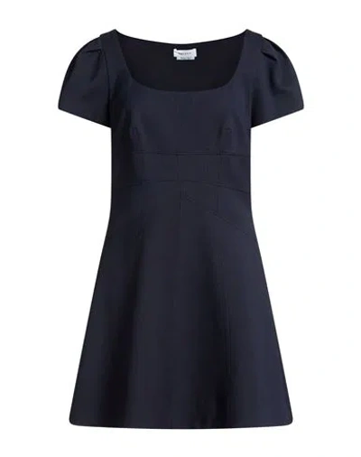 Alexander Mcqueen Mcqueen Woman Mini Dress Navy Size 8 Wool, Silk, Polyamide In Blue