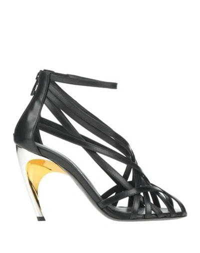 Alexander Mcqueen Mcqueen Woman Sandals Black Size 6 Leather In Animal Print