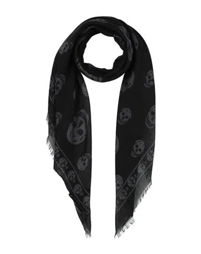 Alexander Mcqueen Mcqueen Woman Scarf Black Size - Modal, Silk In Blue
